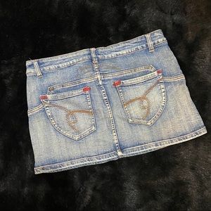 Y2K Denim Jean Mini Micro Skirt Stretch Western Low Rise Coastal Cowgirl Sz 13